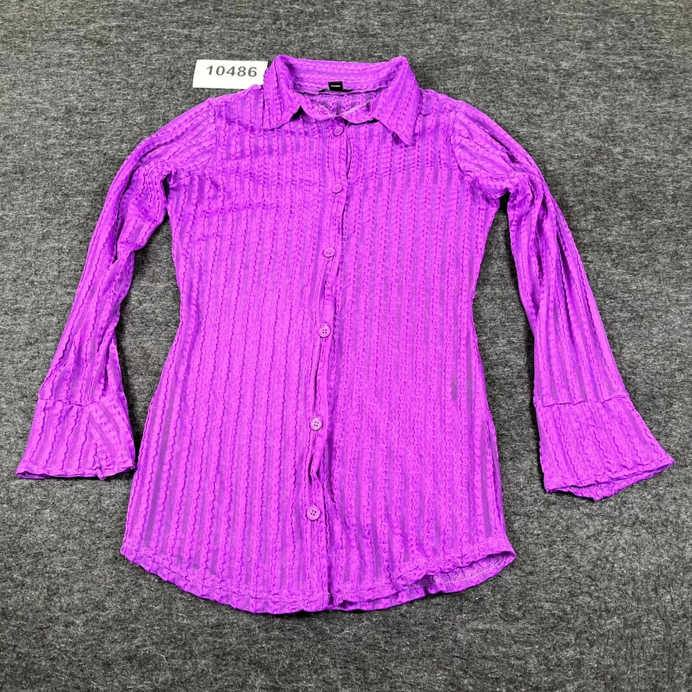 Love Shirt Womens Large Purple Mesh Textured Long Sleeve Button Up Streetwear